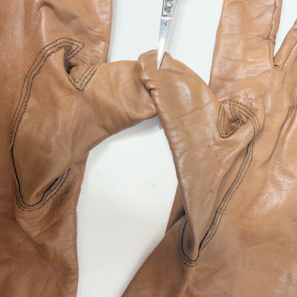 Vintage Honey Brown Leather Winter Dress Gloves Womens size S/M Lined - Picture 8 of 12